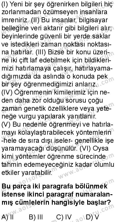 Türk Dili ve Edebiyatı 3 Dersi 2025-2026 yılı 1. Dönem sınavı 2. Soru