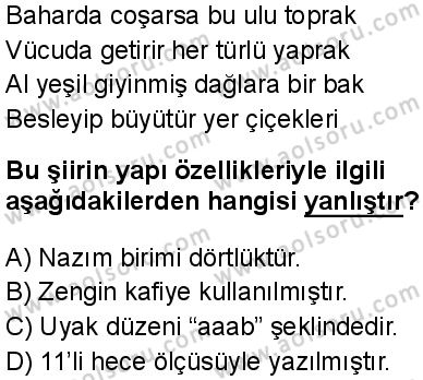 Türk Dili ve Edebiyatı 3 Dersi 2025-2026 yılı 1. Dönem sınavı 6. Soru