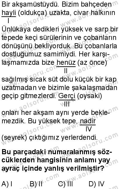 Türk Dili ve Edebiyatı 5 Dersi 2025-2026 yılı 1. Dönem sınavı 7. Soru
