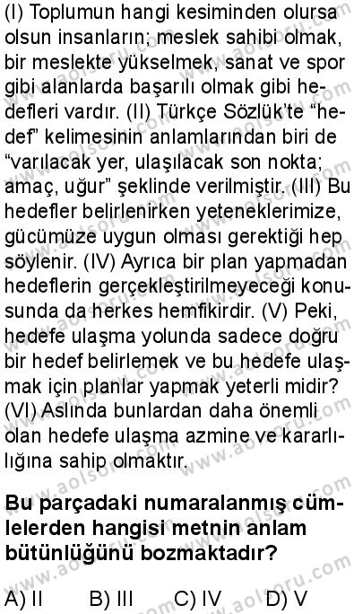 Türk Dili ve Edebiyatı 6 Dersi 2025-2026 yılı 1. Dönem sınavı 2. Soru