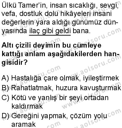 Türk Dili ve Edebiyatı 6 Dersi 2025-2026 yılı 1. Dönem sınavı 3. Soru