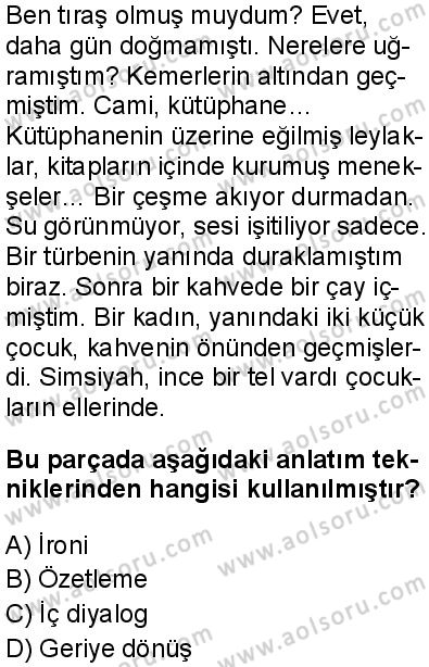 Türk Dili ve Edebiyatı 6 Dersi 2025-2026 yılı 1. Dönem sınavı 8. Soru