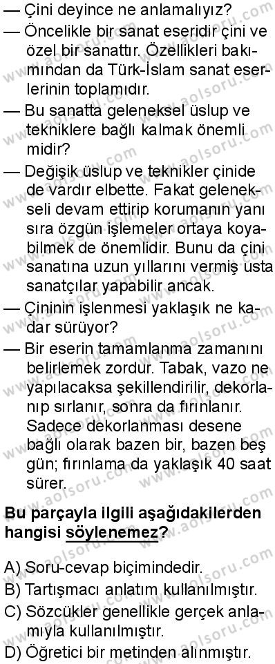 Türk Dili ve Edebiyatı 6 Dersi 2025-2026 yılı 1. Dönem sınavı 9. Soru