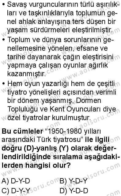 Türk Dili ve Edebiyatı 6 Dersi 2025-2026 yılı 1. Dönem sınavı 10. Soru