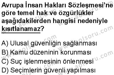 Seçmeli Demokrasi ve İnsan Hakları 2 Dersi 2025-2026 yılı 1. Dönem sınavı 3. Soru