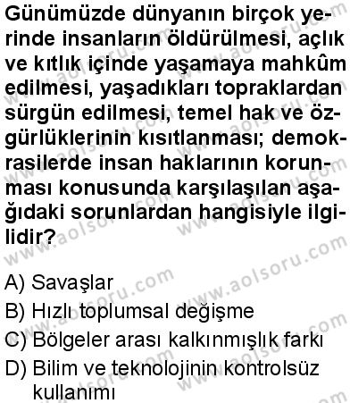 Seçmeli Demokrasi ve İnsan Hakları 2 Dersi 2025-2026 yılı 1. Dönem sınavı 6. Soru