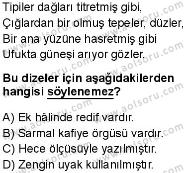 Seçmeli Türk Dili ve Edebiyatı 1 Dersi 2025-2026 yılı 1. Dönem sınavı 3. Soru