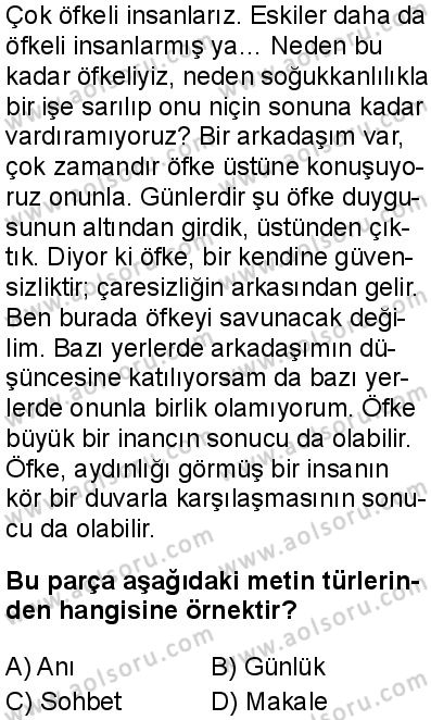 Seçmeli Türk Dili ve Edebiyatı 1 Dersi 2025-2026 yılı 1. Dönem sınavı 4. Soru