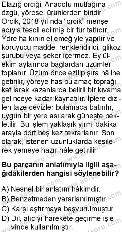 Seçmeli Türk Dili ve Edebiyatı 1 Dersi 2025-2026 yılı 1. Dönem sınavı 5. Soru