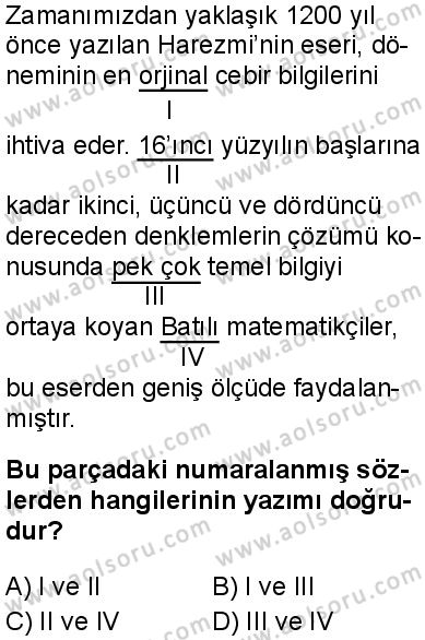 Seçmeli Türk Dili ve Edebiyatı 1 Dersi 2025-2026 yılı 1. Dönem sınavı 9. Soru