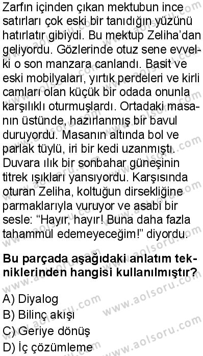 Seçmeli Türk Dili ve Edebiyatı 2 Dersi 2025-2026 yılı 1. Dönem sınavı 4. Soru