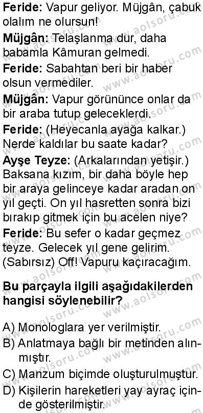 Seçmeli Türk Dili ve Edebiyatı 2 Dersi 2025-2026 yılı 1. Dönem sınavı 5. Soru