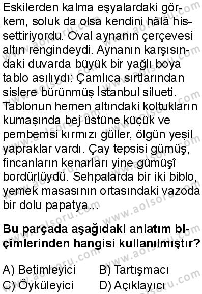 Seçmeli Türk Dili ve Edebiyatı 2 Dersi 2025-2026 yılı 1. Dönem sınavı 9. Soru