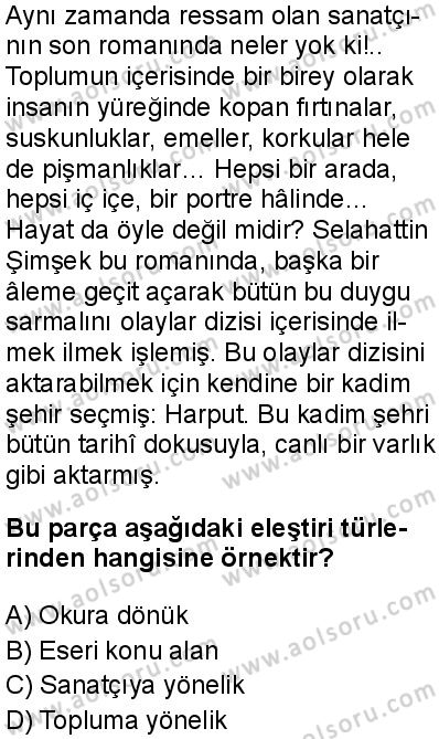 Seçmeli Türk Dili ve Edebiyatı 2 Dersi 2025-2026 yılı 1. Dönem sınavı 10. Soru