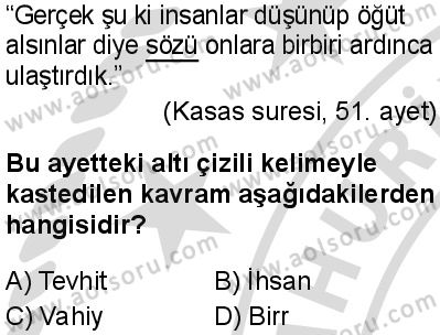 Din Kültürü ve Ahlak Bilgisi 1 Dersi 2025-2026 yılı 2. Dönem sınavı 2. Soru