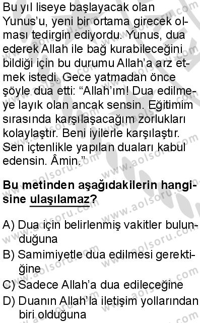 Din Kültürü ve Ahlak Bilgisi 1 Dersi 2025-2026 yılı 2. Dönem sınavı 3. Soru