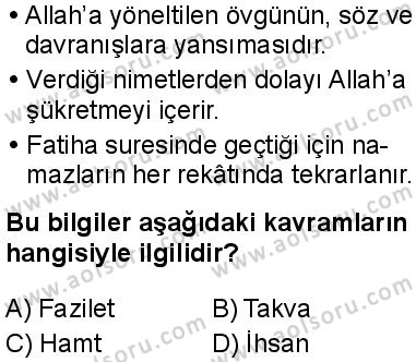 Din Kültürü ve Ahlak Bilgisi 1 Dersi 2025-2026 yılı 2. Dönem sınavı 4. Soru