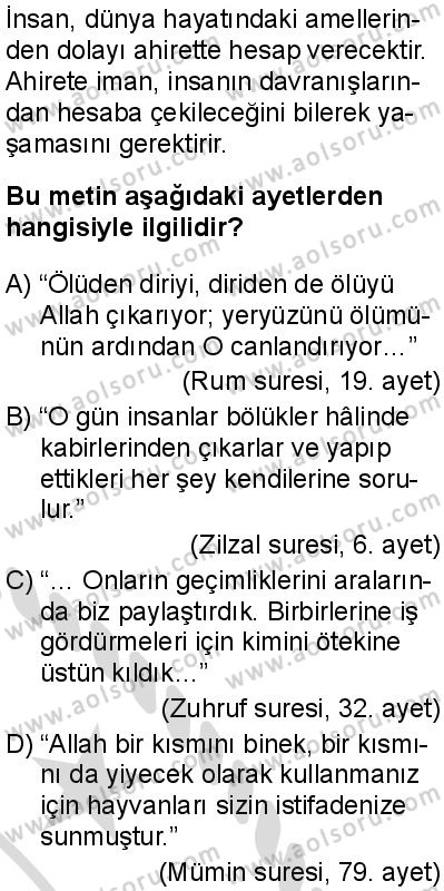 Din Kültürü ve Ahlak Bilgisi 1 Dersi 2025-2026 yılı 2. Dönem sınavı 8. Soru