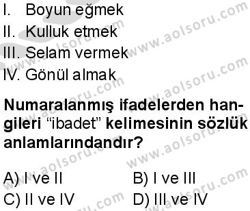 Din Kültürü ve Ahlak Bilgisi 1 Dersi 2025-2026 yılı 2. Dönem sınavı 10. Soru