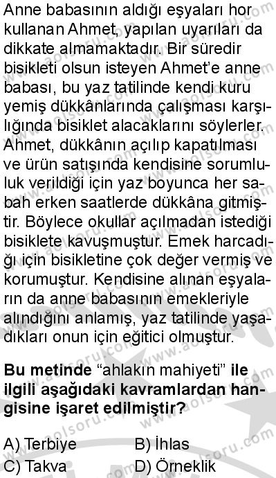 Din Kültürü ve Ahlak Bilgisi 2 Dersi 2025-2026 yılı 2. Dönem sınavı 4. Soru