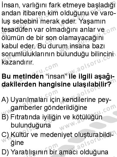Din Kültürü ve Ahlak Bilgisi 5 Dersi 2025-2026 yılı 2. Dönem sınavı 1. Soru