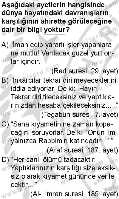 Din Kültürü ve Ahlak Bilgisi 5 Dersi 2025-2026 yılı 2. Dönem sınavı 2. Soru