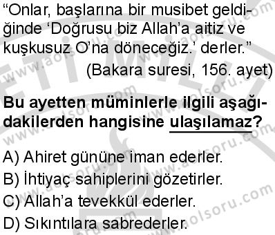 Din Kültürü ve Ahlak Bilgisi 5 Dersi 2025-2026 yılı 2. Dönem sınavı 5. Soru
