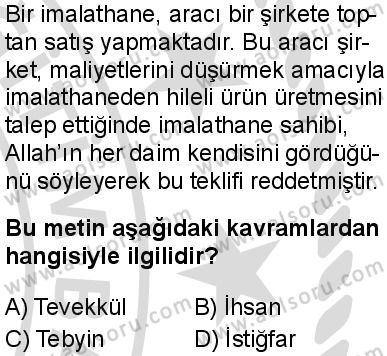 Din Kültürü ve Ahlak Bilgisi 5 Dersi 2025-2026 yılı 2. Dönem sınavı 8. Soru