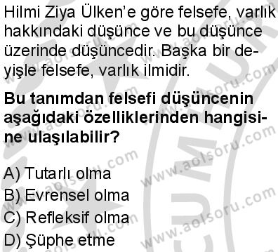 Felsefe 1 Dersi 2025-2026 yılı 2. Dönem sınavı 1. Soru