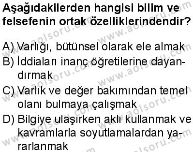 Felsefe 1 Dersi 2025-2026 yılı 2. Dönem sınavı 3. Soru