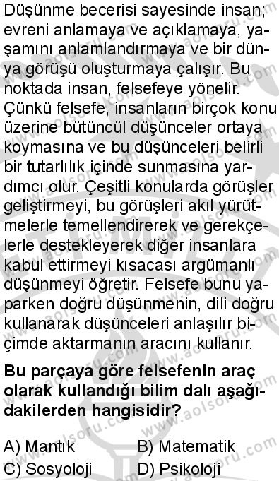 Felsefe 1 Dersi 2025-2026 yılı 2. Dönem sınavı 4. Soru