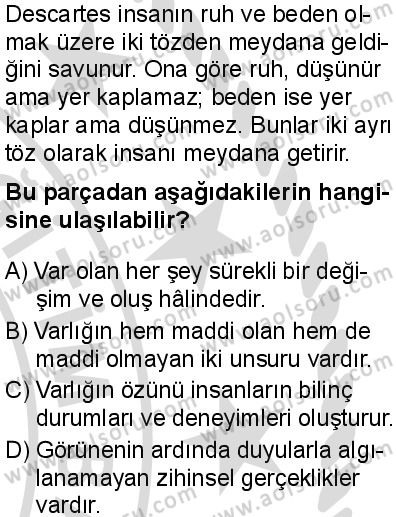 Felsefe 1 Dersi 2025-2026 yılı 2. Dönem sınavı 7. Soru