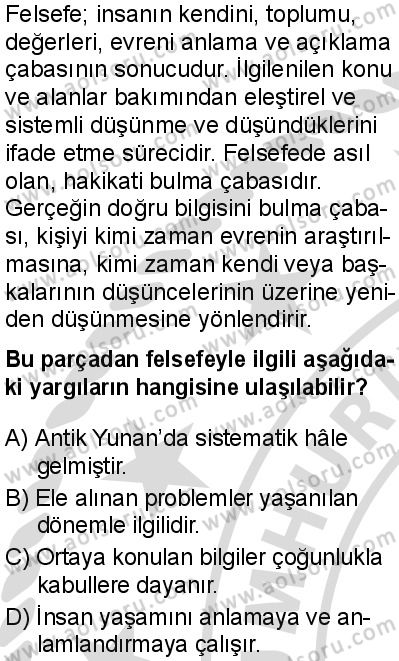 Felsefe 3 Dersi 2025-2026 yılı 2. Dönem sınavı 1. Soru