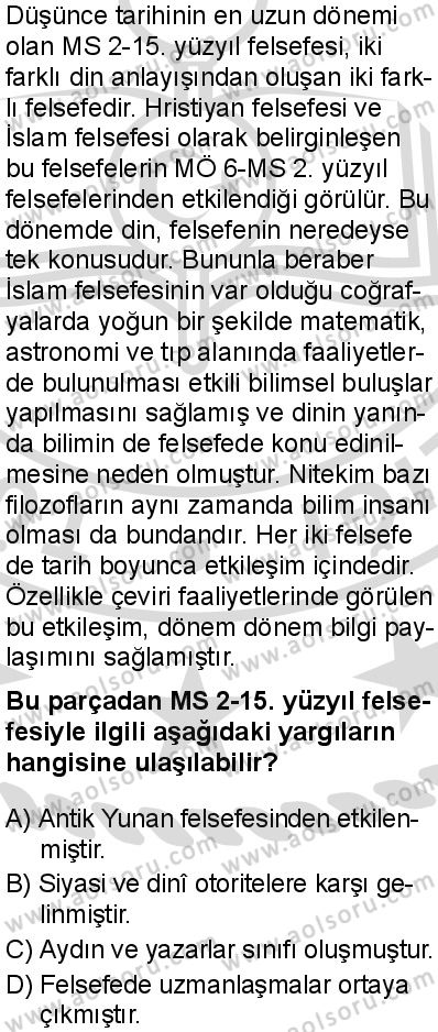 Felsefe 3 Dersi 2025-2026 yılı 2. Dönem sınavı 4. Soru