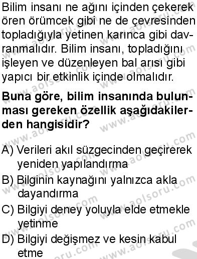 Felsefe 3 Dersi 2025-2026 yılı 2. Dönem sınavı 9. Soru