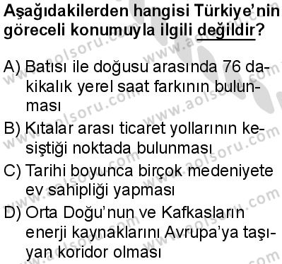 Coğrafya 1 Dersi 2025-2026 yılı 2. Dönem sınavı 5. Soru