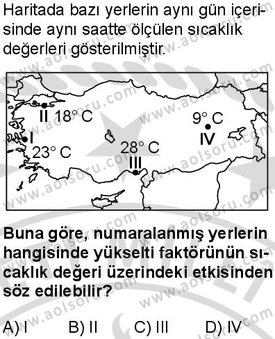 Coğrafya 1 Dersi 2025-2026 yılı 2. Dönem sınavı 7. Soru