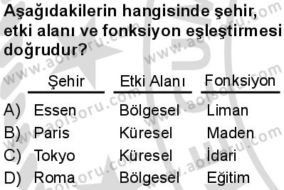 Seçmeli Coğrafya 1 Dersi 2025-2026 yılı 2. Dönem sınavı 5. Soru