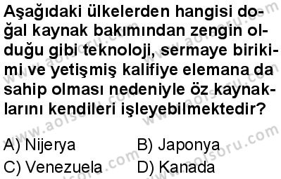 Seçmeli Coğrafya 1 Dersi 2025-2026 yılı 2. Dönem sınavı 7. Soru