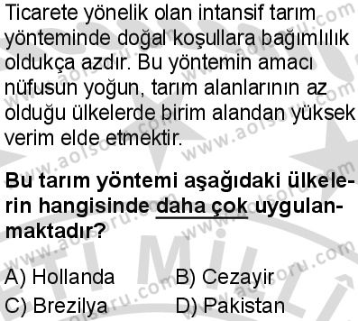 Seçmeli Coğrafya 1 Dersi 2025-2026 yılı 2. Dönem sınavı 8. Soru