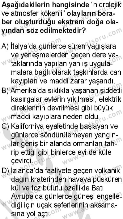 Seçmeli Coğrafya 3 Dersi 2025-2026 yılı 2. Dönem sınavı 1. Soru