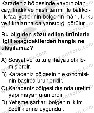 Seçmeli Coğrafya 3 Dersi 2025-2026 yılı 2. Dönem sınavı 3. Soru