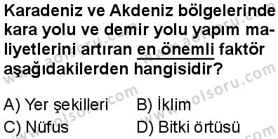 Seçmeli Coğrafya 3 Dersi 2025-2026 yılı 2. Dönem sınavı 7. Soru