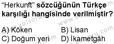 Almanca 1 Dersi 2025-2026 yılı 2. Dönem sınavı 6. Soru