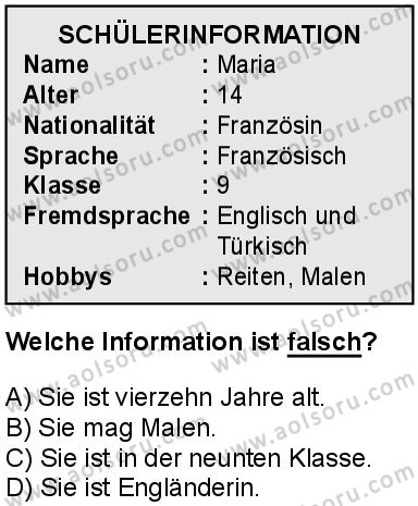 Almanca 1 Dersi 2025-2026 yılı 2. Dönem sınavı 7. Soru