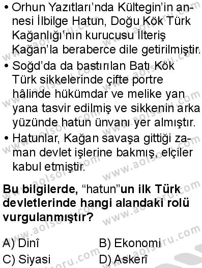 Seçmeli Ortak Türk Tarihi 1 Dersi 2025-2026 yılı 2. Dönem sınavı 6. Soru
