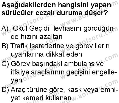 Sağlık Bilgisi ve Trafik Kültürü 2 Dersi 2025-2026 yılı 2. Dönem sınavı 5. Soru