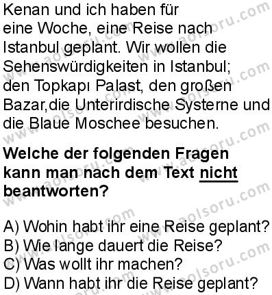 Almanca 5 Dersi 2025-2026 yılı 2. Dönem sınavı 6. Soru