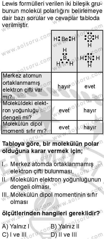 Kimya 2 Dersi 2025-2026 yılı 2. Dönem sınavı 1. Soru