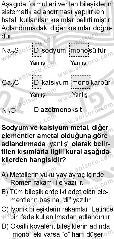Kimya 2 Dersi 2025-2026 yılı 2. Dönem sınavı 2. Soru